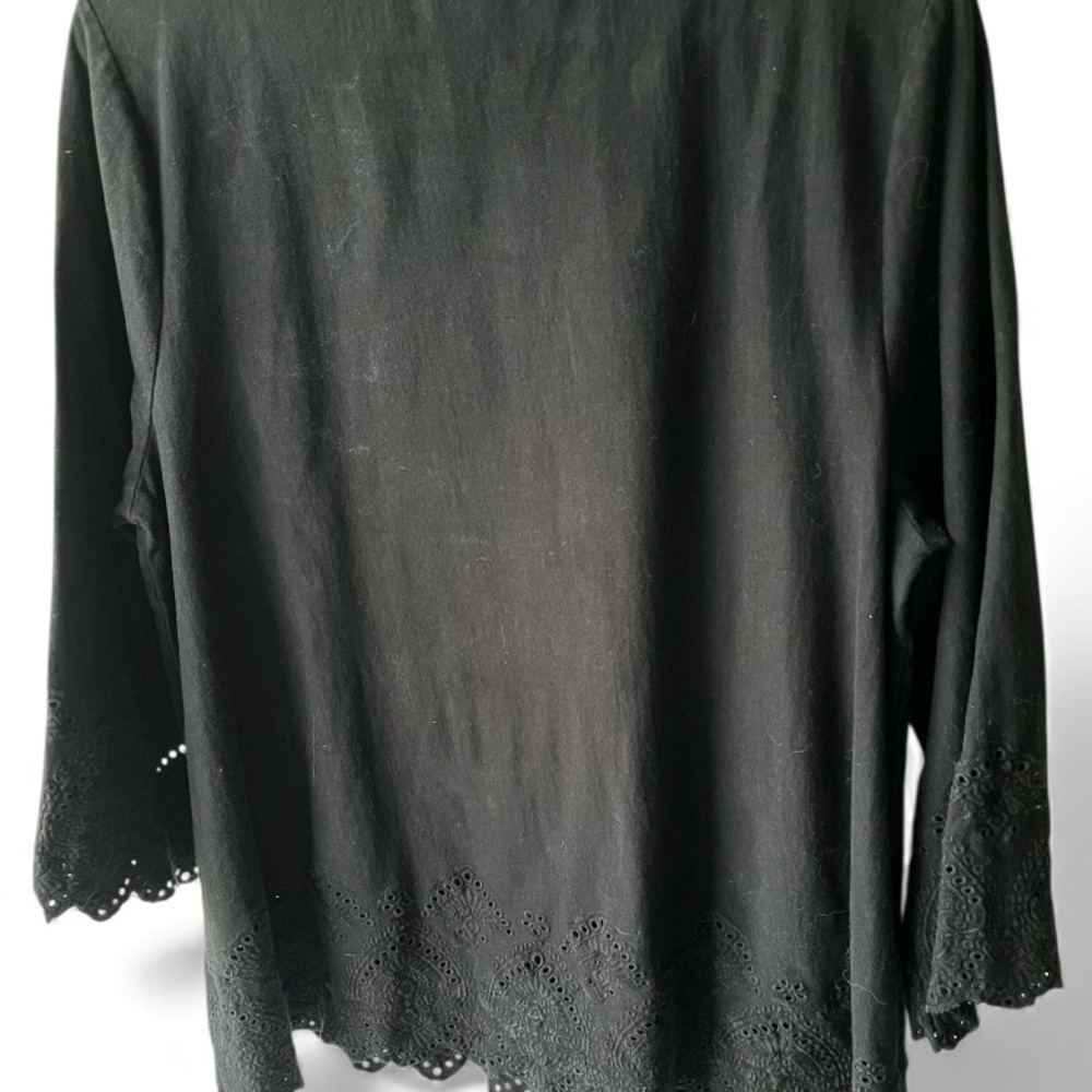 J.Jill Black Eyelet Hem Knit Top | Size L |‎ 100% Cotton - Picture 5 of 7